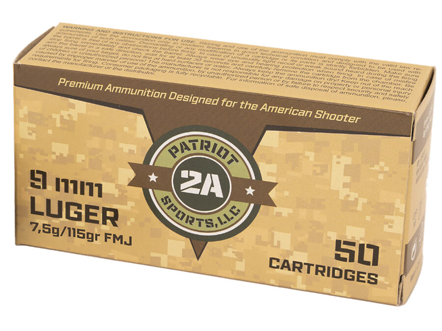 PATRIOT SPORTS LLC P9MM115F   9mm 115gr Full Metal Jacket 50 Per Box/20 Case