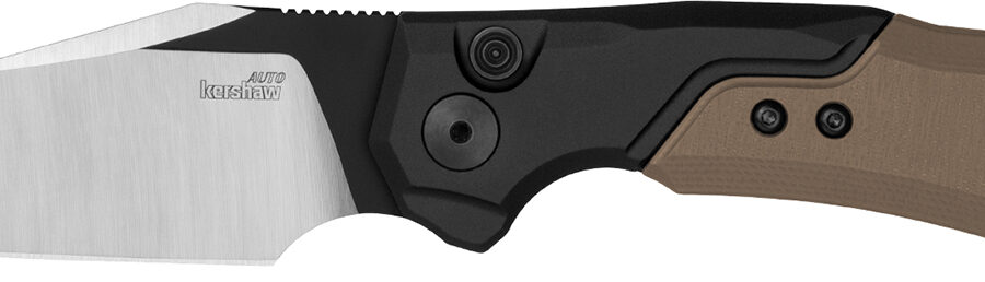 Kershaw 7851 Launch 19 Automatic 3.30" Folding Clip Point Plain Black Satin Cerakote CPM 154 SS Blade, Black Aluminum/Brown G10 Handle
