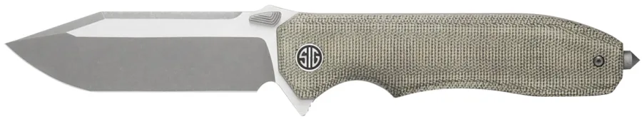 Sig Sauer Knives VA9GT Validus  3.78" Folding Modified Tanto Plain Dark Acid Stonewash/Satin M390 Steel Blade, 4.76" Green Canvas Micarta Handle