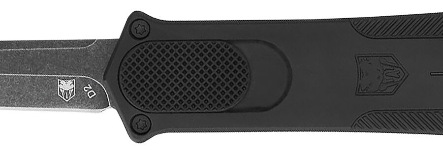 CobraTec Knives CALI952BLKTNS 952 *CA Compliant 1.75" OTF Tanto Plain Stonewashed D2 Steel Blade, 3" Black Anodized Aluminum Handle