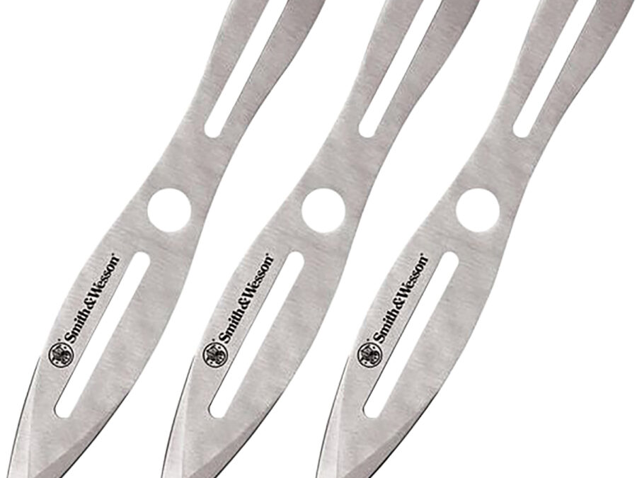 Smith & Wesson Knives SWTK10CP Bullseye Throwing Knives 5" Fixed Dual Edge Spear Point Plain 2Cr13MoV SS Blade, Stainless Steel Handle, Includes Sheath Set of 3, 10" OAL
