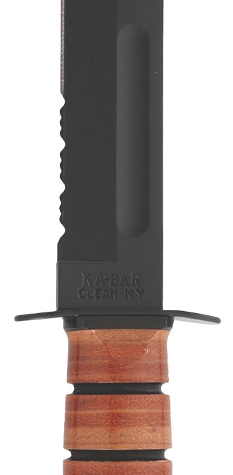 Ka-Bar 1218 USMC Fight/Utility 7" Fixed Clip Point Part Serrated Black 1095 Cro-Van Blade. Brown Leather Handle. Includes Sheath