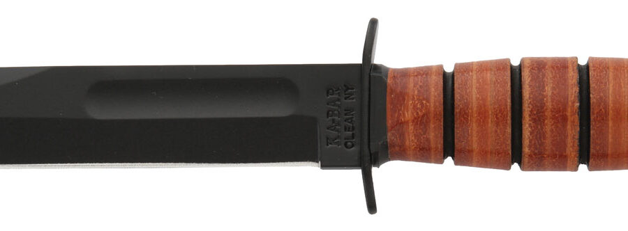 Ka-Bar 1250 Short USMC 5.25" Fixed Clip Point Plain Black 1095 Cro-Van Blade, Brown Leather Handle, Includes Sheath