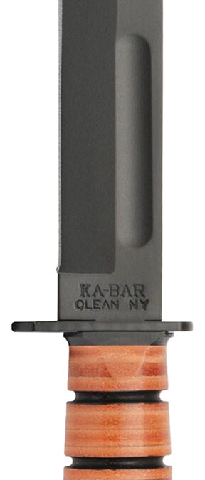 Ka-Bar 1317 Dog's Head Utility Knife 7" Fixed Clip Point Plain Black 1095 Cro-Van Blade, Brown Leather Handle, Includes Sheath