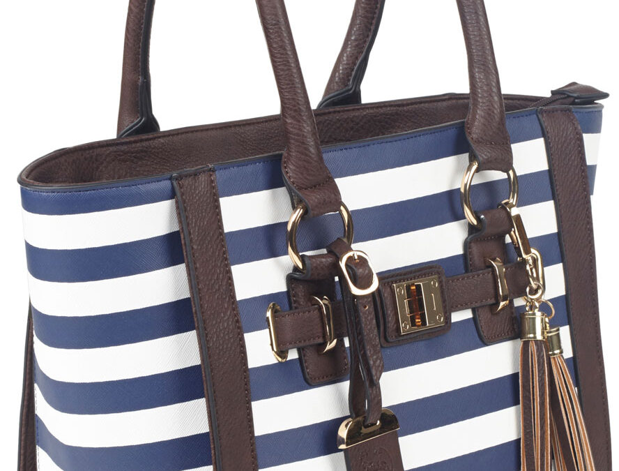 Bulldog BDP050 Tote Purse w/Holster Navy Stripe Leather Most Sm Pistols & Revolvers Right Hand