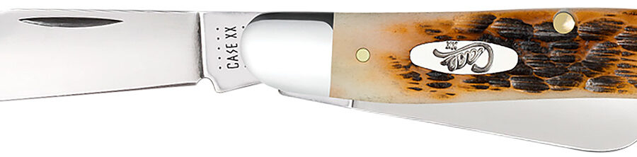 Case 00128 Stockman  Medium 2.92"/2.15"/1.90" Folding Clip/Sheepsfoot/Spey Plain Mirror Polished Tru-Sharp SS Blade/Peach Seed Jigged Amber Bone Handle