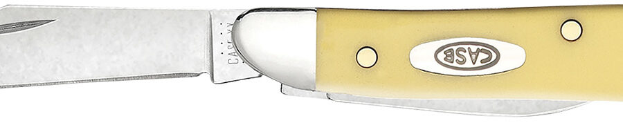 Case 00030 Peanut  2.10"/1.53" Folding Clip/Pen Plain Tumble Polish Chrome Vanadium Blade/Smooth Yellow Synthetic Handle