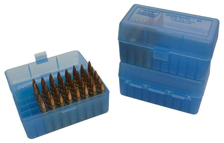 MTM CASE GARD FLIP-TOP BOX CART 220 SWIFT/243/308 50-RD BLUE ( 24 PER CASE )
