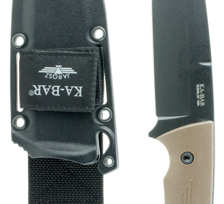 Ka-Bar 7503 Jarosz Turok 6.25" Fixed Clip Point Plain Black 1095 Cro-Van Blade, Brown Ultramid Handle, Includes Sheath