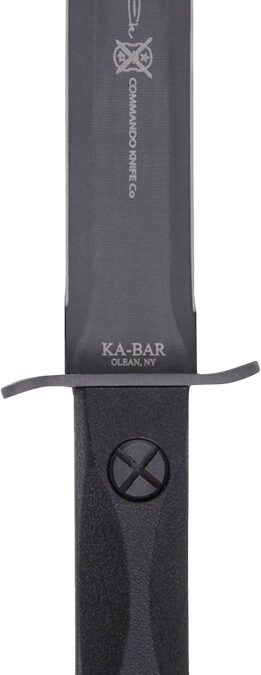 Ka-Bar EK44 Ek Model 4 6.63" Fixed Double Edge Spear Point Plain Stonewashed 1095 Cro-Van Blade, Black GRN Handle, Includes Sheath