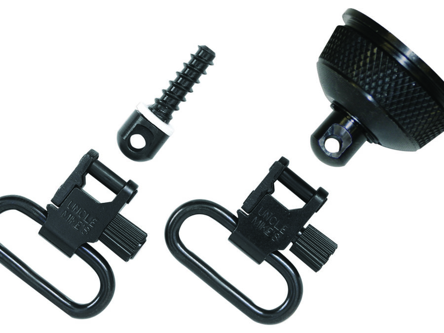 Uncle Mike's 18002 Mag Cap Swivel Set made of Steel with Blued Finish, 1" Loop Size & Quick Detach Style for 12 Gauge Remington 870 Express with Wood Stock Includes Two Super Swivels