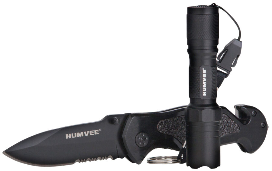 Humvee Adventure Gear HMVKCER1 Rescue Combo 3.25" Folding Spear Point Part Serrated Stainless Steel Blade Black Aluminum Handle Features Glass Breaker/Pocket Clip/Seatbelt Cutter