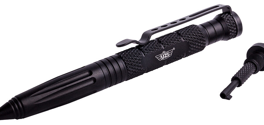 Uzi Accessories UZITACPEN6BK Tactical Pen  Black Aluminum 6" Features Glass Breaker/Cuff Key