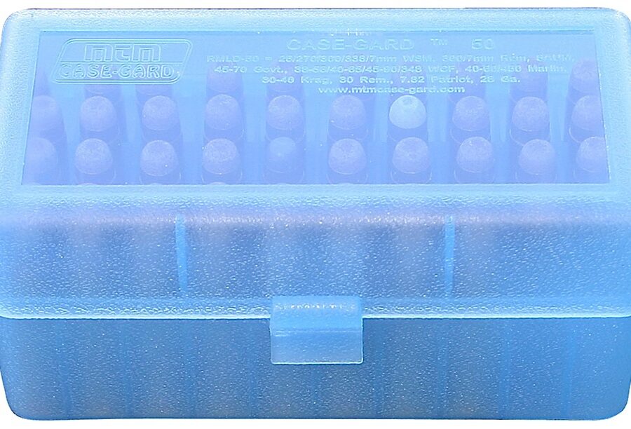 MTM Case-Gard RSLD5024 Ammo Box Flip-Top Multi Caliber Clear Blue Polypropylene 50rd
