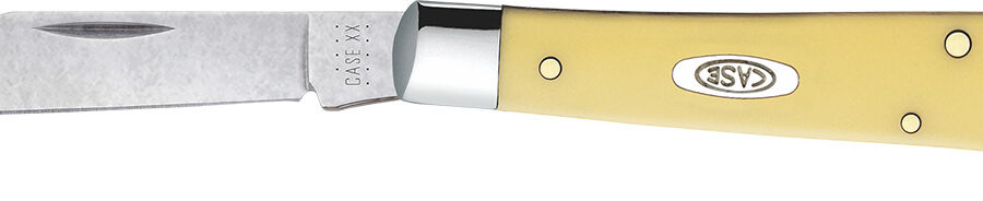 Case 031 S Trapper Slimline 3.25" Folding Clip Point Plain Tumble Polish Chrome Vanadium Steel Blade Yellow Synthetic Handle