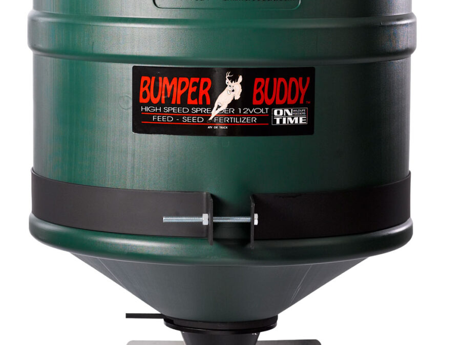 On Time 22000 Bumper Buddy ATV Spreader Green ABS Plastic, 20 Gallon Capacity, Heavy Duty Motor, 4-20 Feet Broadcast, Manual Cut-Off Switch, Universal Mount