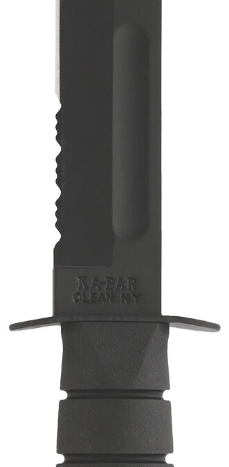 Ka-Bar 1214 Fighting/Utility  7" Fixed Clip Point Serrated Black 1095 Cro-Van Blade, Black Kraton G Handle, Includes Sheath
