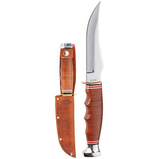 KA-BAR SKINNER KNIFE 8.25 OAL 4.375 IN STRAIGHT BLADE LEATHER HANDLE W/ BROWN LEATHER SHEATH