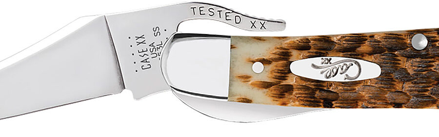 Case 0260 6 RussLock  2.70" Folding RussLock Clip Plain Mirror Polished Tru-Sharp SS Blade/Peach Seed Jigged Amber Bone Handle