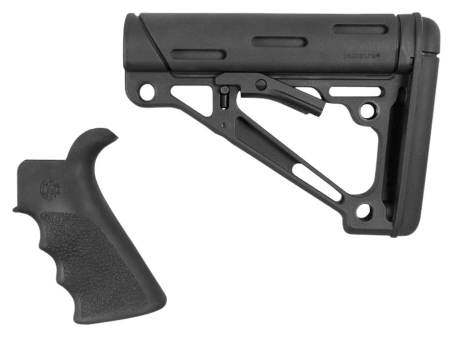 Hogue 15056 OverMolded Combo Kit Collapsible Black OverMolded Rubber Black Synthetic & Black Rubber Grip for AR15, M16 with Mil-Spec Tube (Tube Not Included)