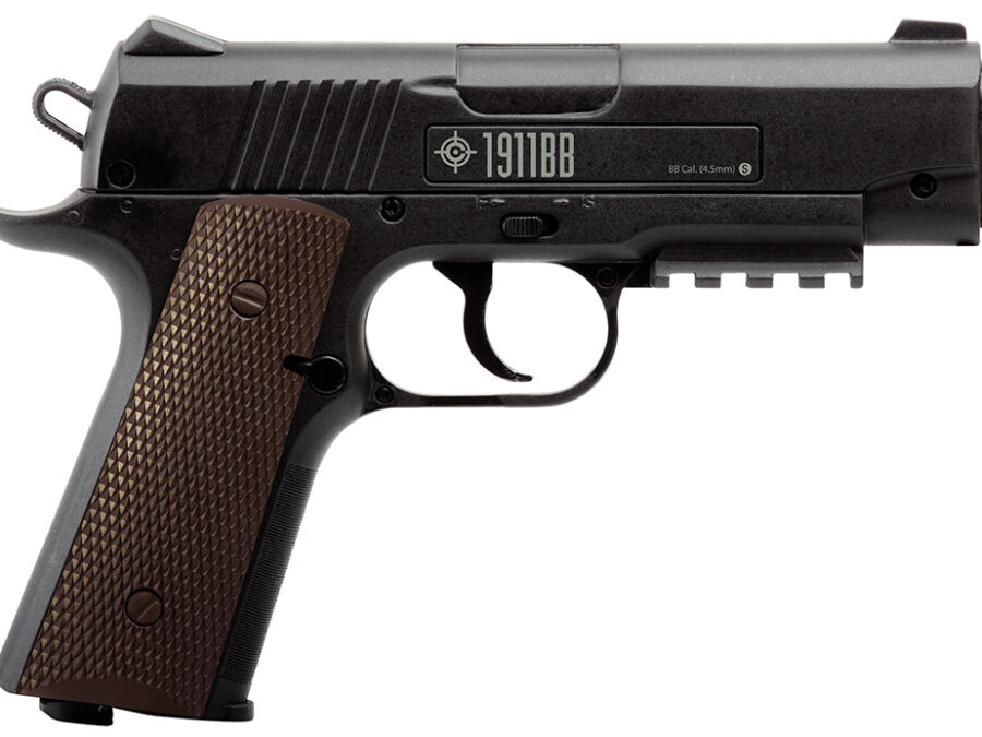 Crosman 40001 1911 Air Pistol CO2 177 20+1 Smooth Bore Barrel, Fixed Front/Fixed Notch Rear Sights, Black Checkered Polymer Grips
