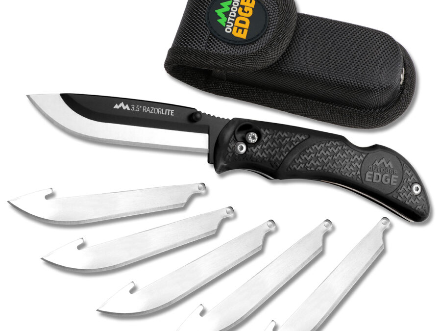 Outdoor Edge RL10C RazorLite  3.50" Folding Plain Black Oxide 420J2 SS Blade, Black TPR Handle