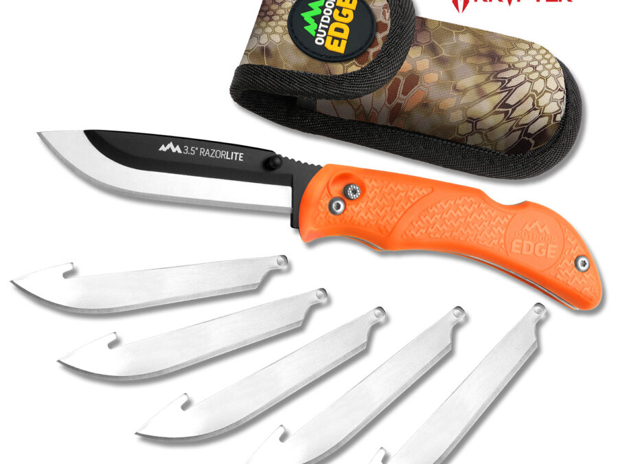 Outdoor Edge RB20C RazorLite  3.50" Folding Plain Black Oxide 420J2 SS Blade TPR Blaze Orange Handle