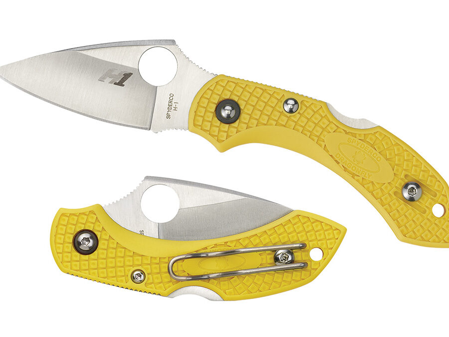 Spyderco C28SYL2 Dragonfly 2 Salt 2.25" Folding Clip Point Serrated H1 Steel Blade Yellow Bi-Directional Texturing FRN Handle Includes Pocket Clip