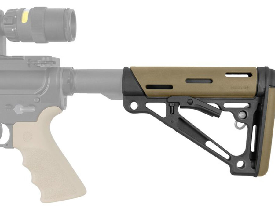 Hogue 15350 OverMolded Collapsible Buttstock Tan OverMolded Rubber Black Synthetic AR-15, M16, M4