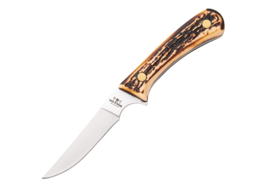 Bear & Son Bird & Trout Fixed Knife 3" Clip Point Blade Stag Delrin with Leather Sheath