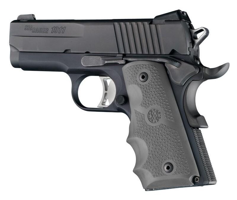 Hogue 1911 Officer Rubber Handgun Grips with Finger Grooves Slate Grey