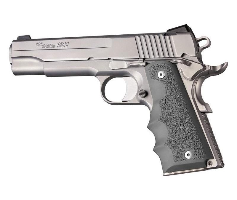 Hogue 1911 Gov't Rubber Handgun Grips with Finger Grooves Slate Grey