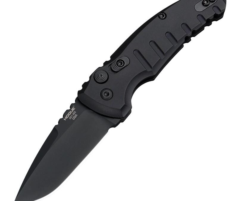 Hogue A01-Microswitch Automatic Folder Knife 2-3/4" Drop Point Blade Black
