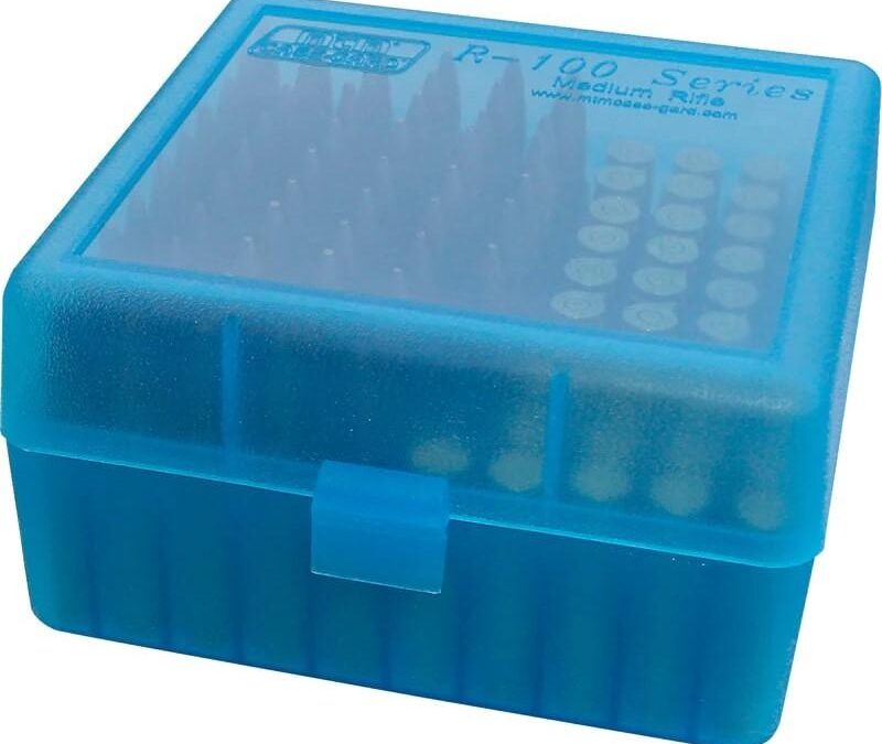 MTM Flip Top Ammo Box for 22-250/.243/.308 Win/.220 Swift 100 Rounds Clear Blue