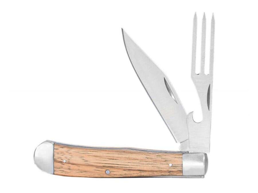 ABKT Cattleman Chuckwagon Trapper Knife 3-1/4" Blade with Fork Blade Zebrawood