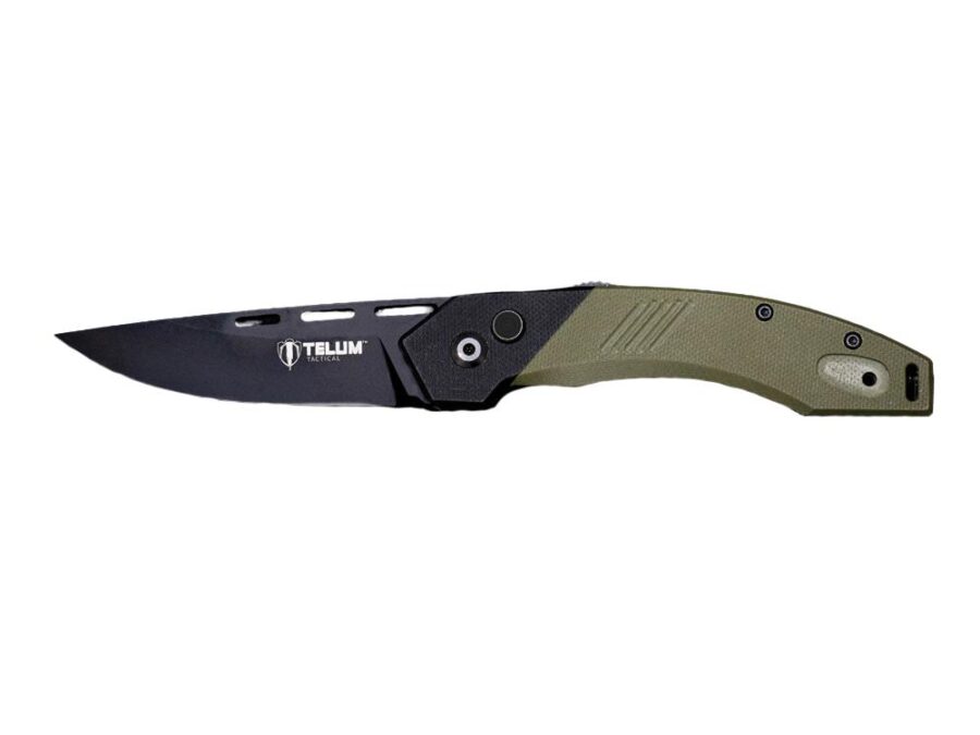 Telum Scorch Tactical Automatic Folding Knife 3-1/2" Drop Point Blade OD Green