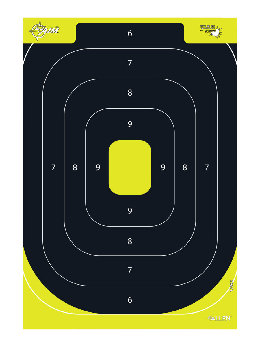 EZ-Aim 15372 Splash Reactive Target IPSC Silhouette Paper Hanging 12.50" W X 18.25" H Black/Yellow 8 Per Pkg