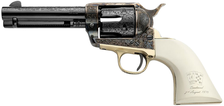 Pietta GW357DMH434NMAE Great Western II Deadman's Hand 357 Mag 6rd 4.75" Blued Octagon Steel Barrel & Cylinder, Color Case Hardened Steel Frame, White Polymer w/Aces & Eights Grip, Exposed Hammer