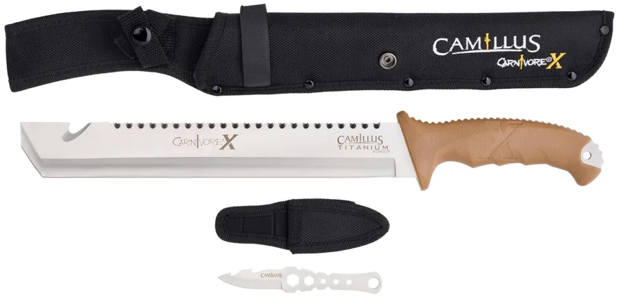 Camillus 19236-003 Carnivore  12" Silver Ti Bonded 440 SS Blade, Brown ABS Handle, 18" Long  Includes Sheath