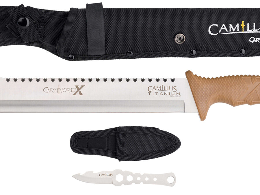 Camillus 19236-003 Carnivore  12" Silver Ti Bonded 440 SS Blade, Brown ABS Handle, 18" Long  Includes Sheath