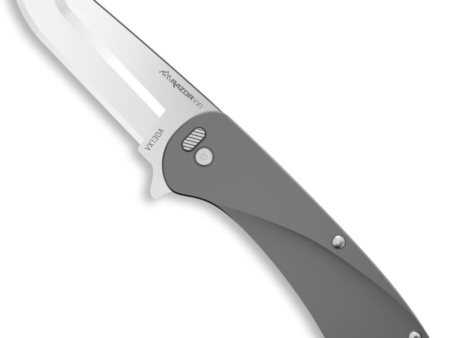 Outdoor Edge VX130A Razor VX1 EDC 3" Folding Plain Satin 420J2 SS Blade, Gray Anodized Aluminum Handle