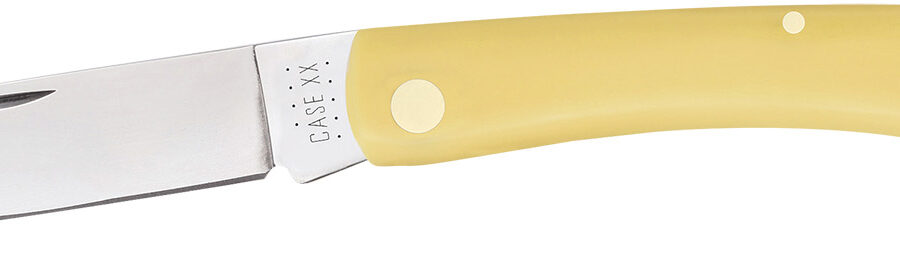 Case 00038 Sod Buster  Folding Skinner Plain Tumble Polish Carbon Steel Blade/Smooth Yellow Synthetic Handle