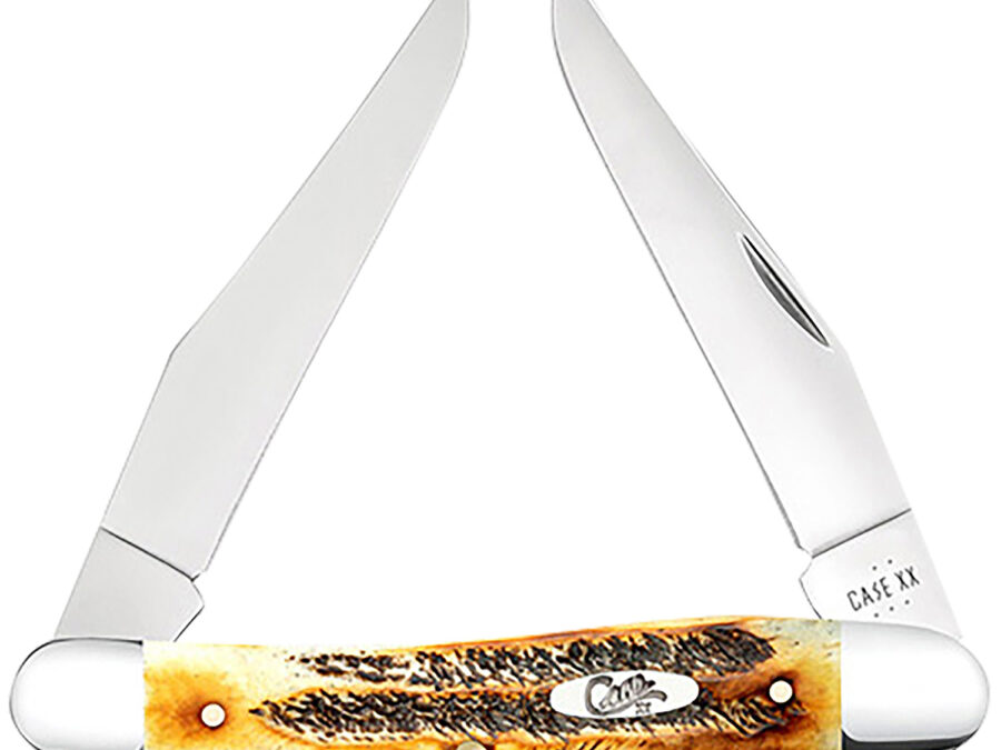 Case 65346 Muskrat  2.90" Folding Clip Point Plain Polished Tru-Sharp SS Blade, Burnt Dark Amber 6.5 BoneStag Handle