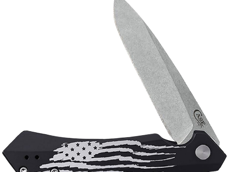 Case 10857 Kinzua  Folding Spear Point Plain Stonewashed S35VN SS Blade, Black Anodized w/US Flag Aluminum Handle