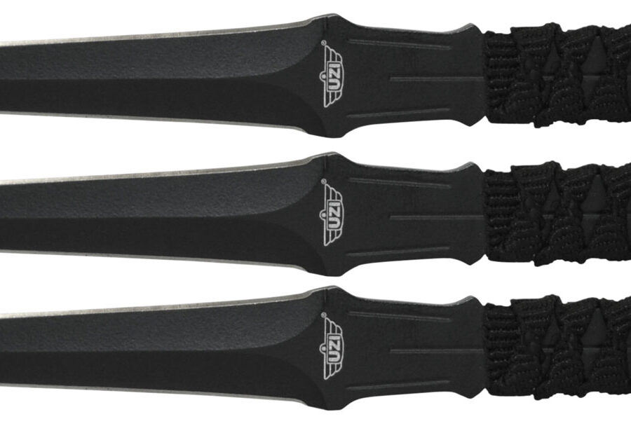 Uzi Accessories UZKTRW003 Throwing Knives  3" Fixed Straight Back Plain Black Stainless Steel Blade Black Nylon Cord Wrapped Handle