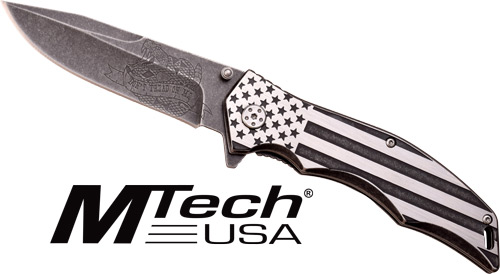 MC MTECH 3.75" DROP POINT - FOLDER BLACK/WHITE FLAG SS
