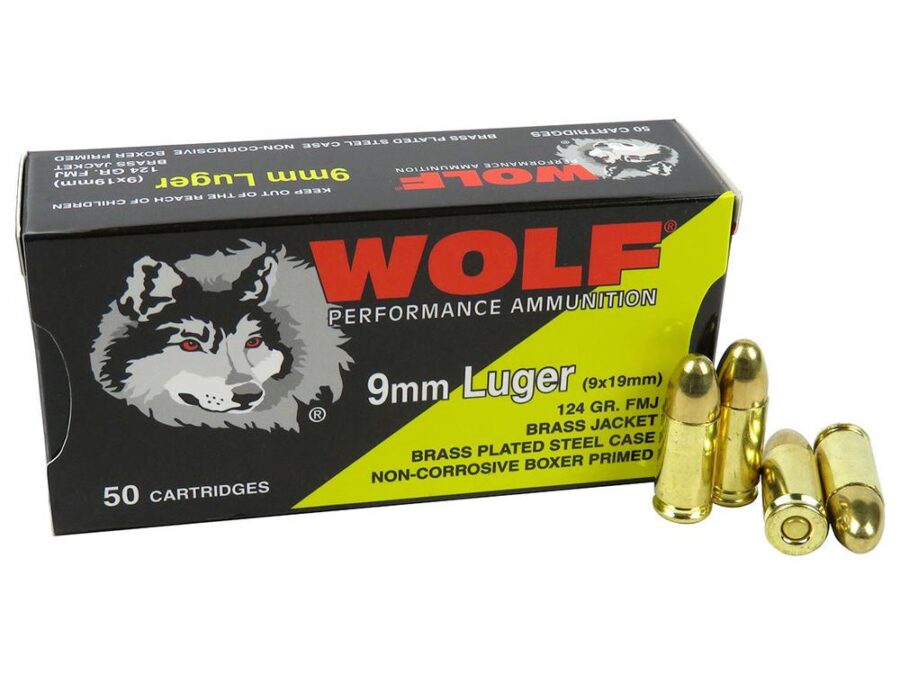 Wolf (Turkish) Performance Handgun Ammunition 9mm Luger 124gr FMJ 50/ct
