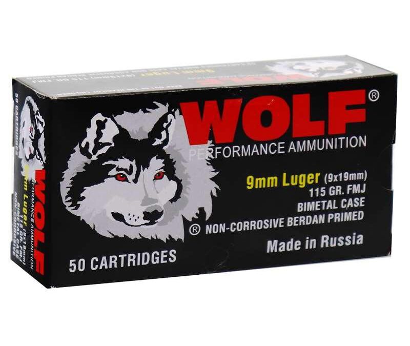 Wolf Performance Steel Case Handgun Ammunition 9mm Luger 115gr FMJ 1130 fps 50/ct