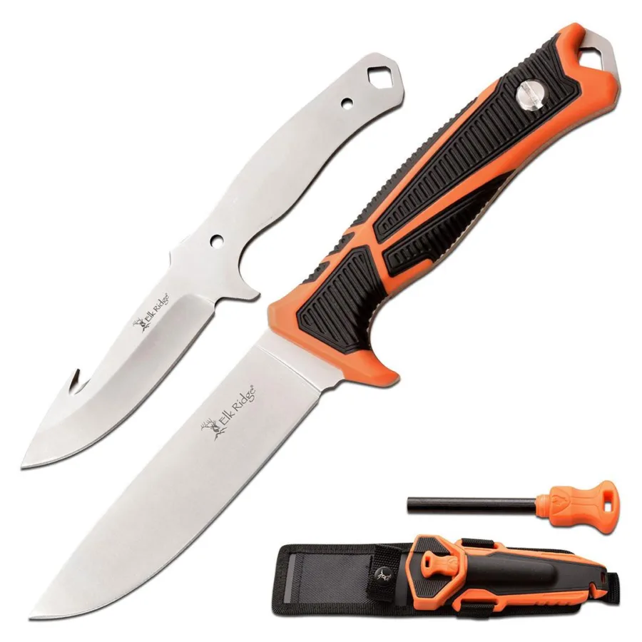 Master Cutlery Elk Ridge Trek Interchangeable Blade Set 4 1/2" Blades Orange and Black
