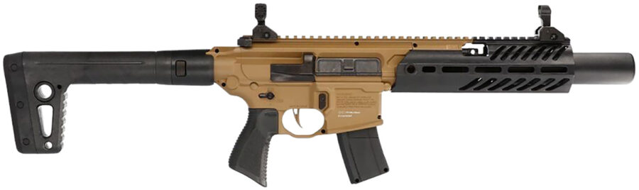 Sig Sauer Airguns AIRMCXCANEBRAKE MCX Canebrake Air  CO2 (Not Included) 177 Pellet 30rd, FDE Metal Rec, Removable Fixed Black Synthetic Stock, Flat Trigger, Flip-Up Sights